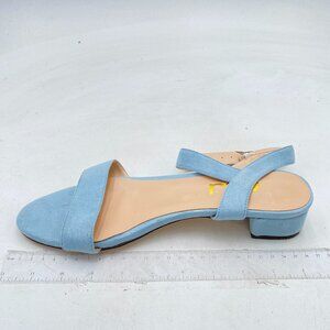 FSJ Blue Suede Open Toe Block Low Heel Ankle Strap Sandals Comfort Summer Shoes